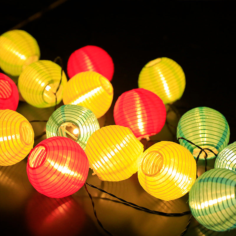 Solar string lights with colorful lanterns