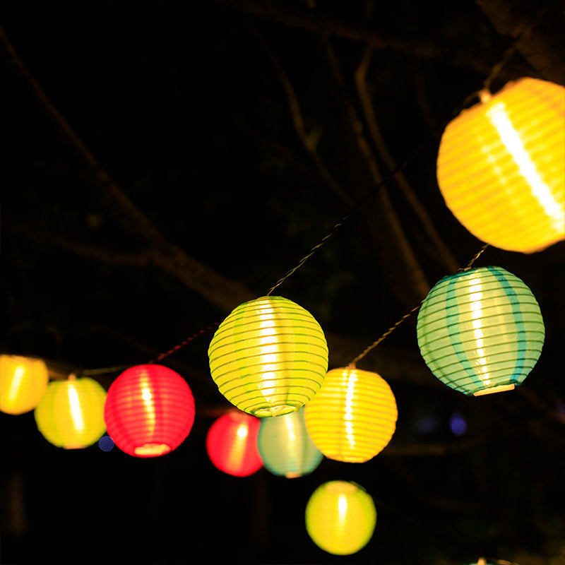 Solar string lights with colorful lanterns