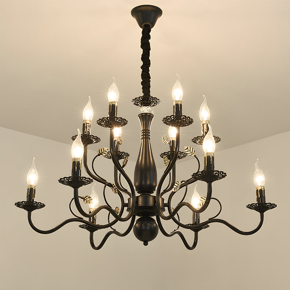 Classic ring ceiling lamp with curved arms and candle holders