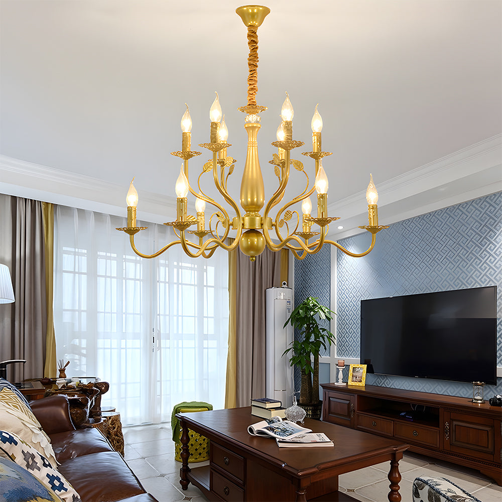 Classic ring ceiling lamp with curved arms and candle holders