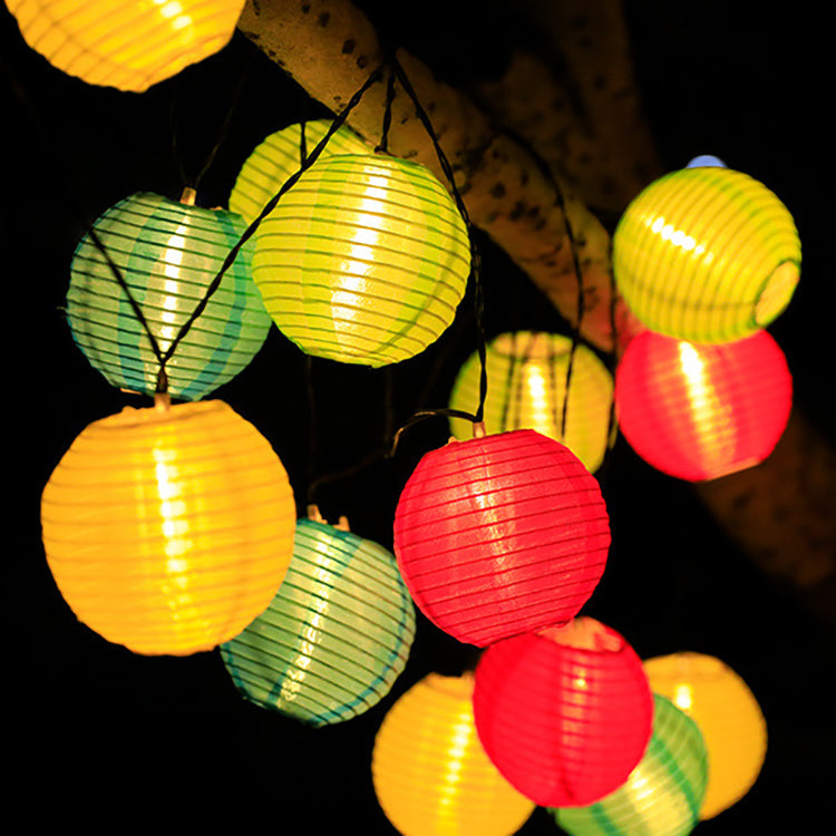 Solar string lights with colorful lanterns