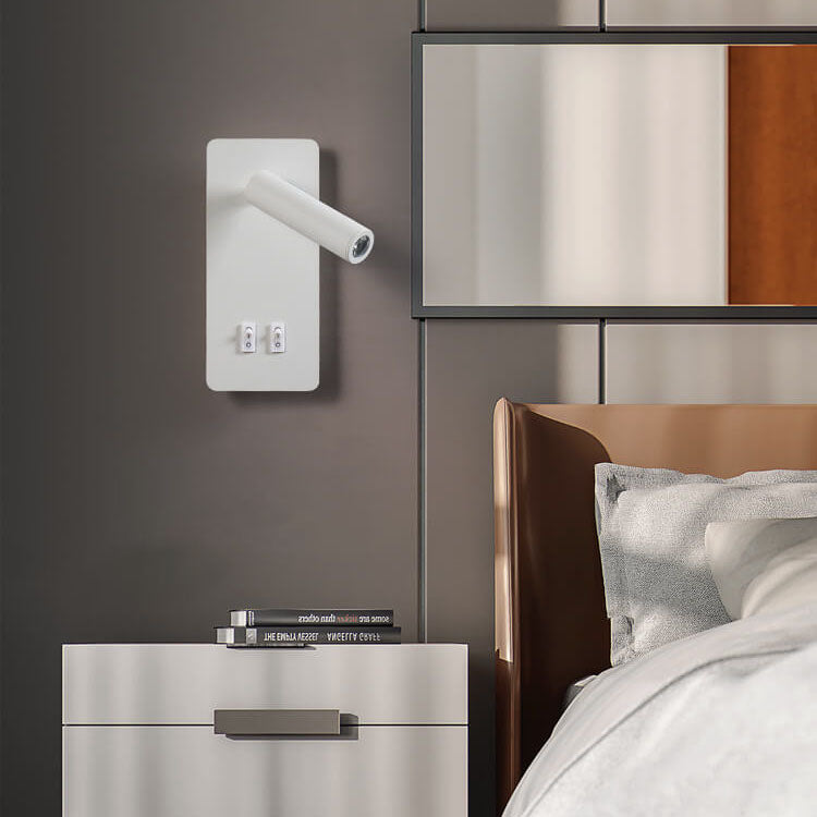 Minimalist LED wall sconce with a rotating reading spotlight