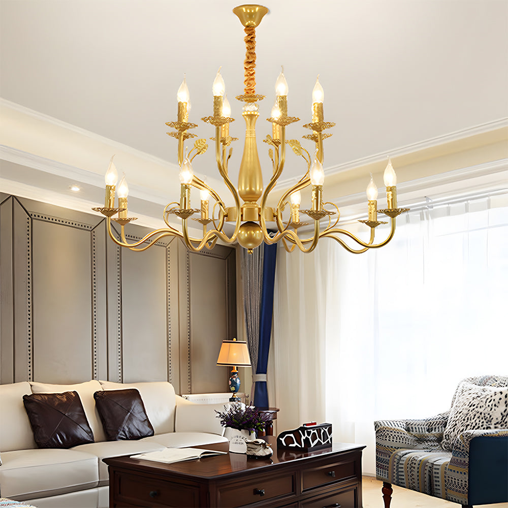 Classic ring ceiling lamp with curved arms and candle holders