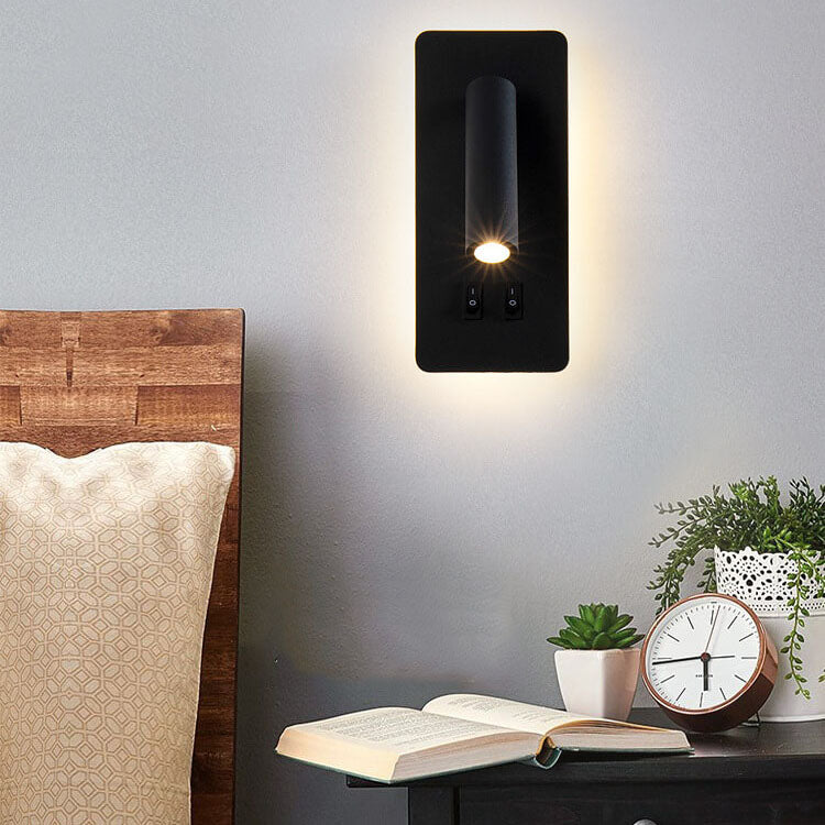 Minimalist LED wall sconce with a rotating reading spotlight
