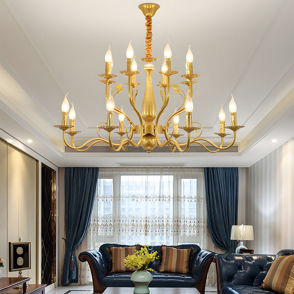 Classic ring ceiling lamp with curved arms and candle holders