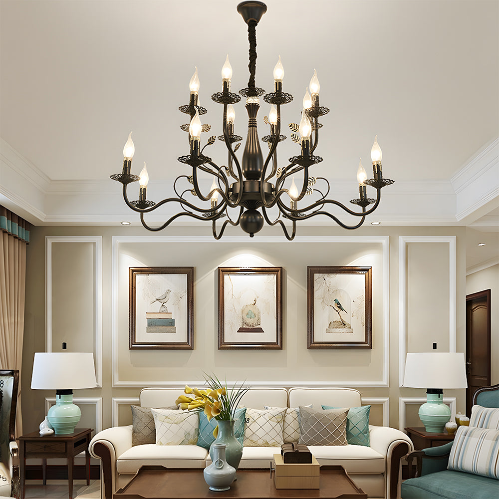 Classic ring ceiling lamp with curved arms and candle holders