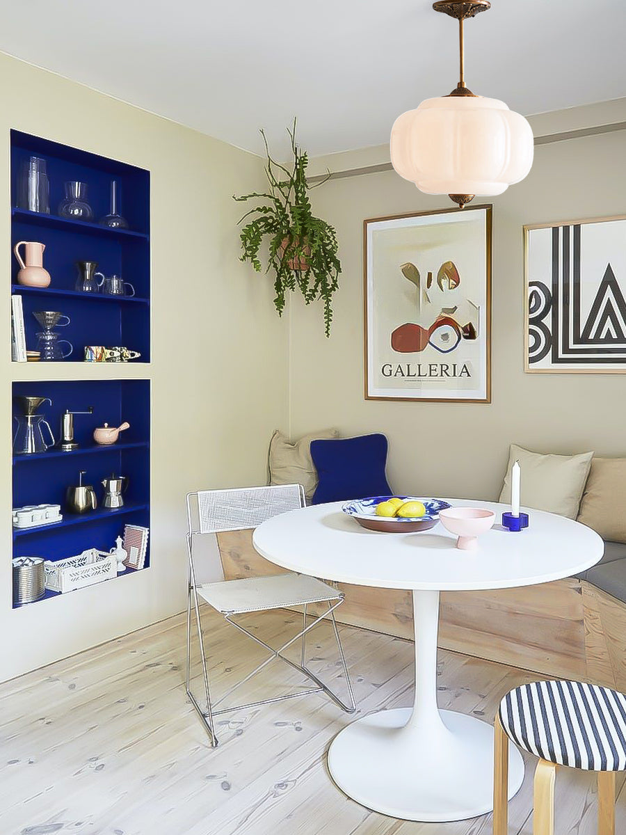 Klasyczna lampa wisząca w kształcie dyni szklana półpłaska