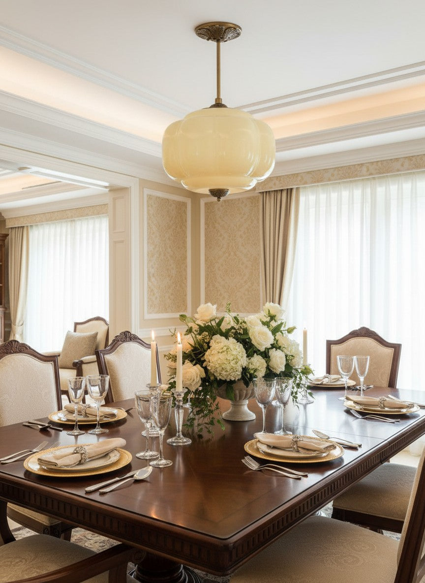 Klasyczna lampa wisząca w kształcie dyni szklana półpłaska