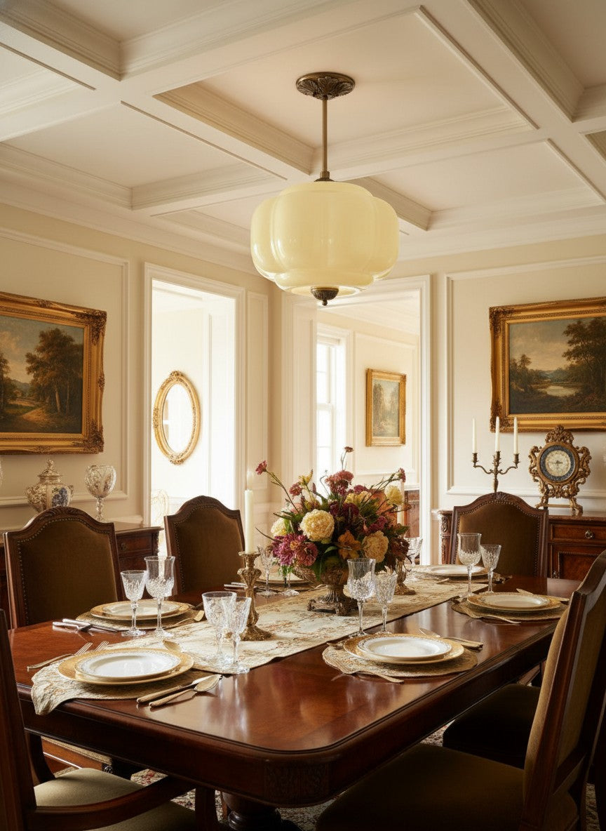 Klasyczna lampa wisząca w kształcie dyni szklana półpłaska