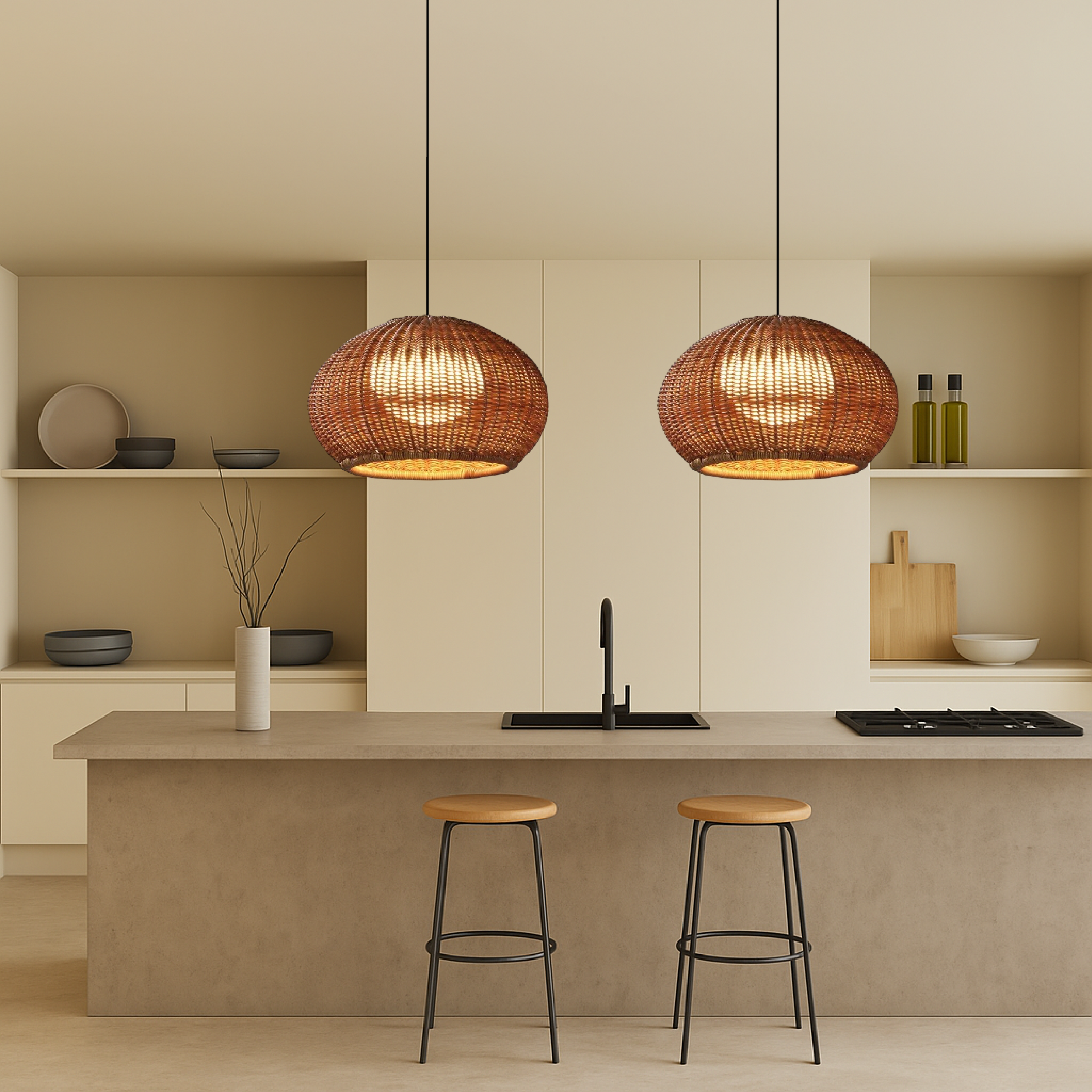 Lampa sufitowa z organicznego plecionego bambusa