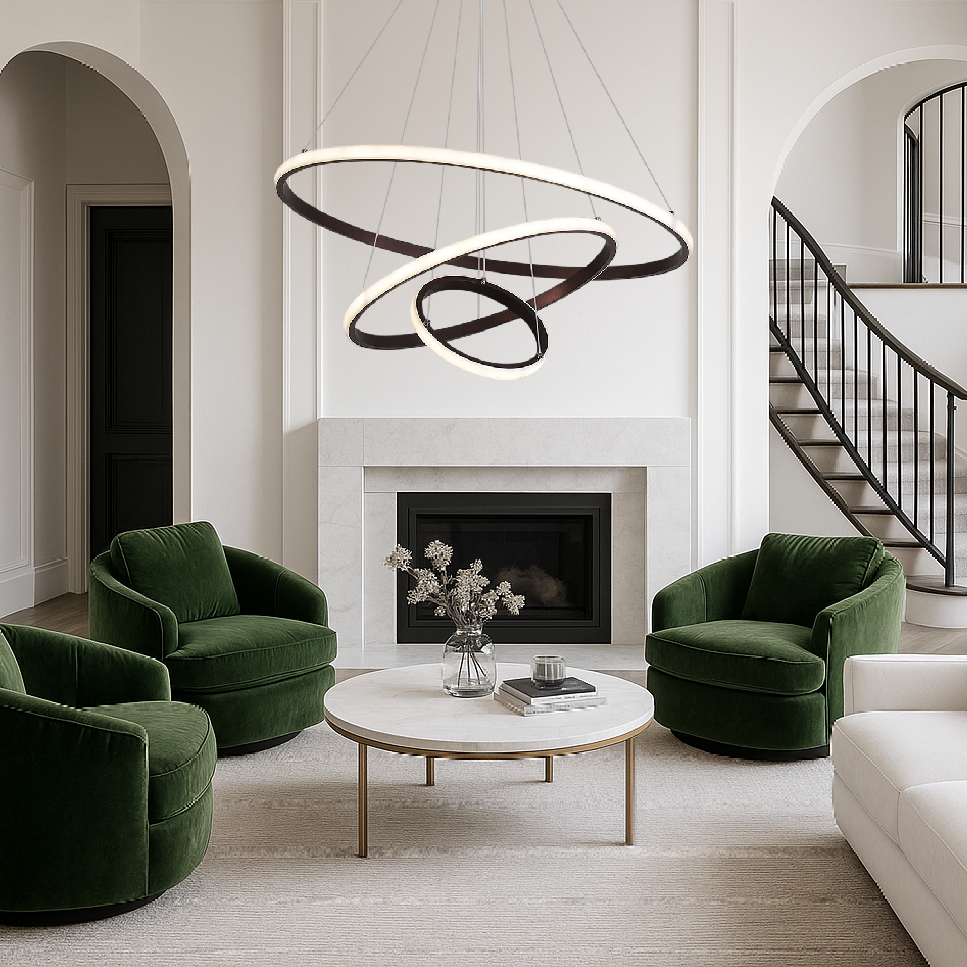 Nowoczesna lampa wisząca z trzema pierścieniami