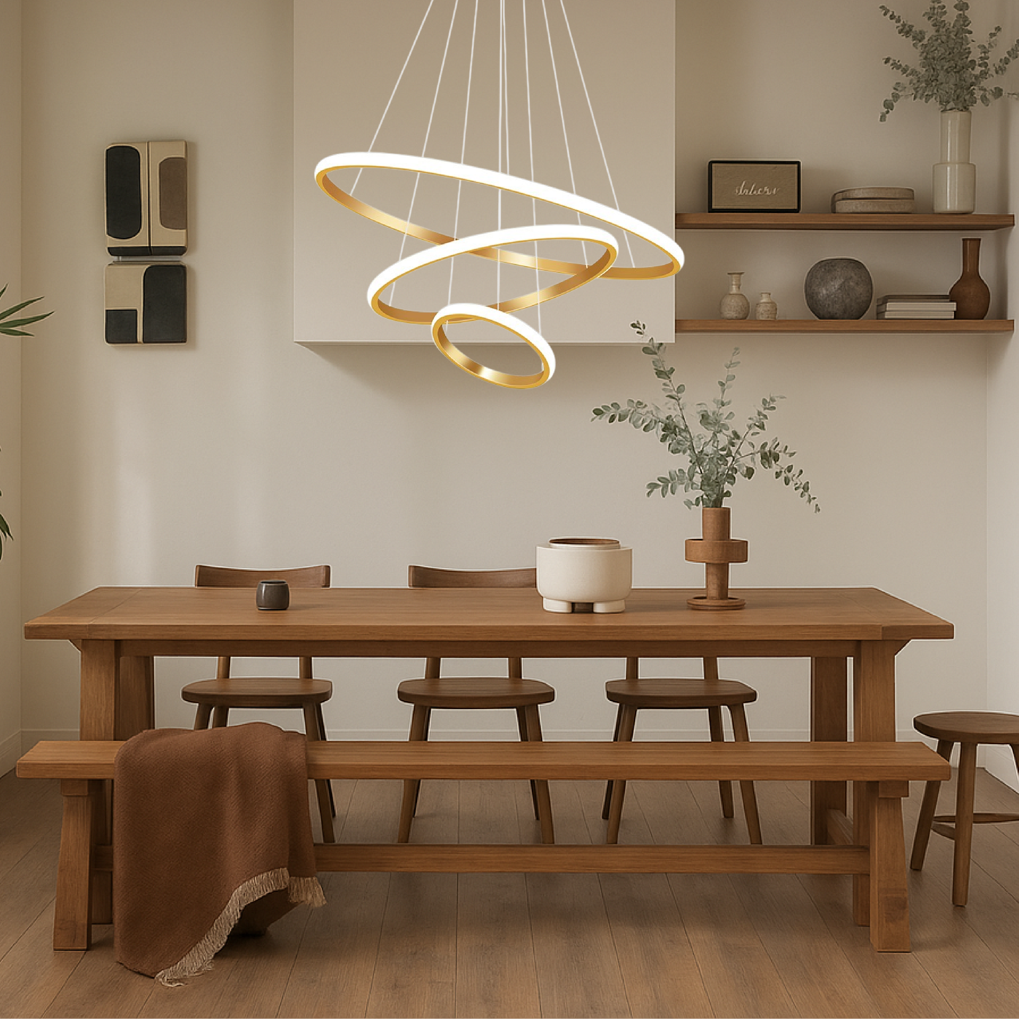 Nowoczesna lampa wisząca z trzema pierścieniami