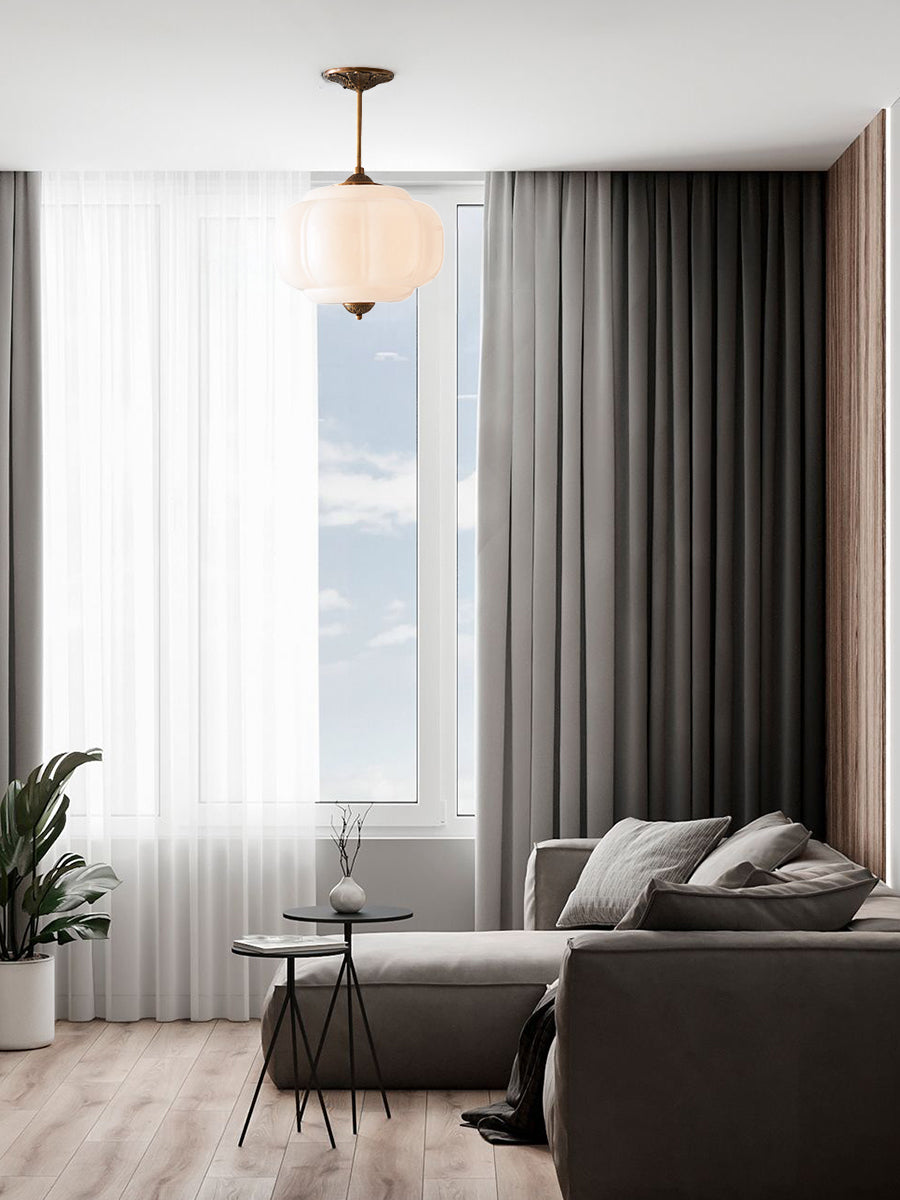 Klasyczna lampa wisząca w kształcie dyni szklana półpłaska