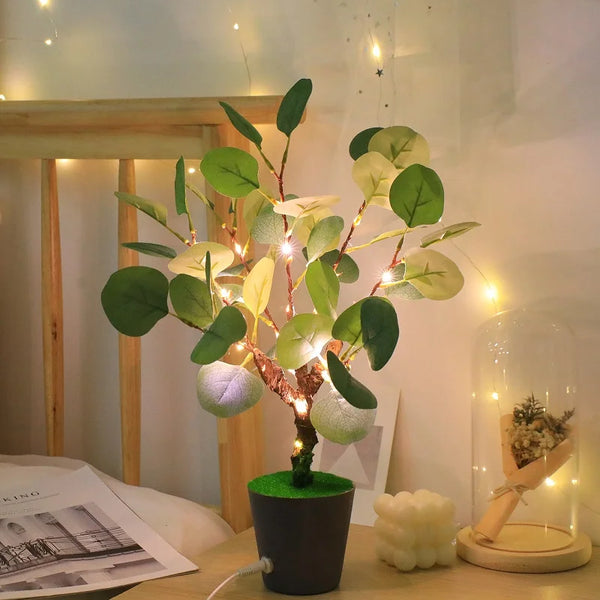 USB bedside lamp with illuminated branches and flowers
