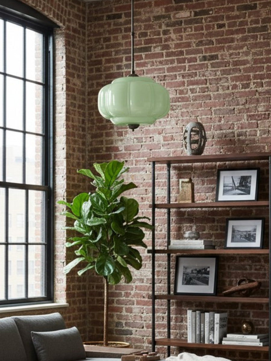 Klasyczna lampa wisząca w kształcie dyni szklana półpłaska