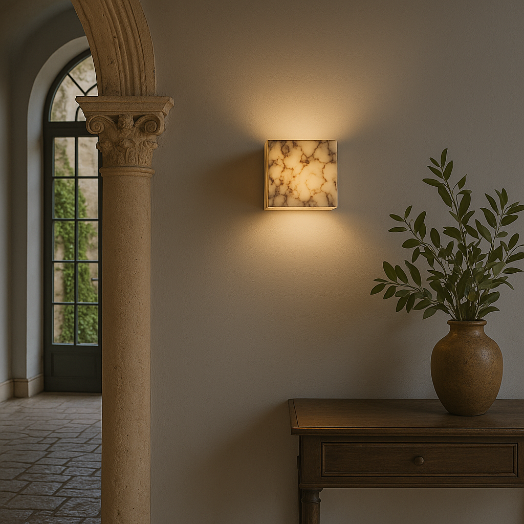 Minimalistyczna lampa ścienna w kształcie kostki marmurowej