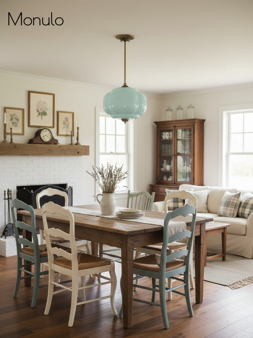 Klasyczna lampa wisząca w kształcie dyni szklana półpłaska