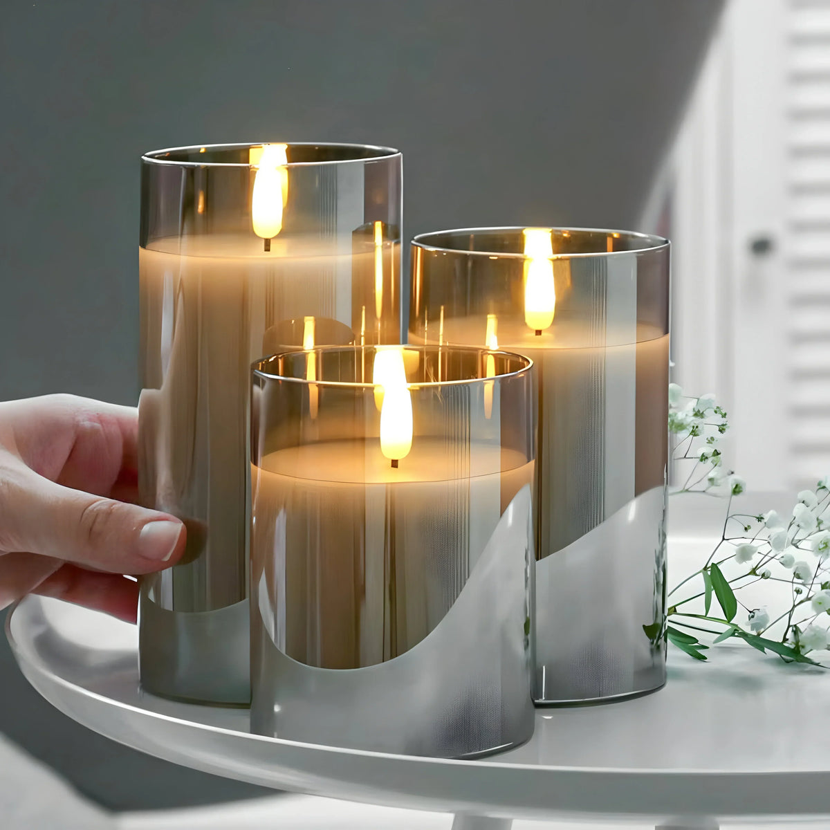 Elegant LED candle lamp with a warm flame effect