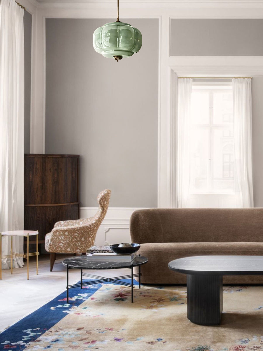 Klasyczna lampa wisząca w kształcie dyni szklana półpłaska