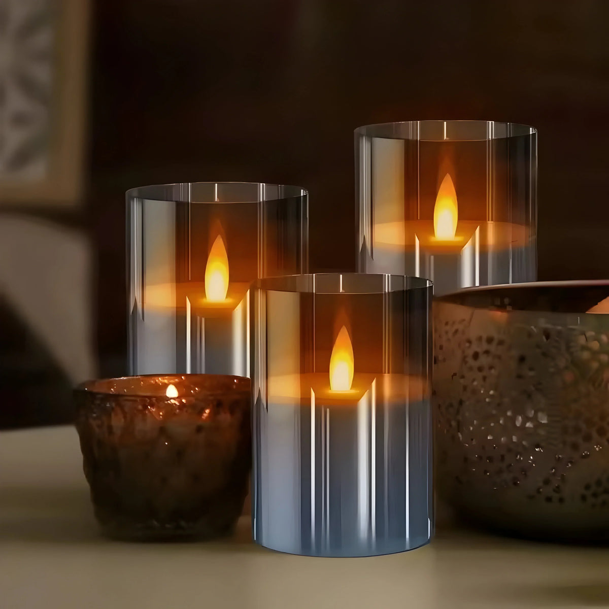 Elegant LED candle lamp with a warm flame effect