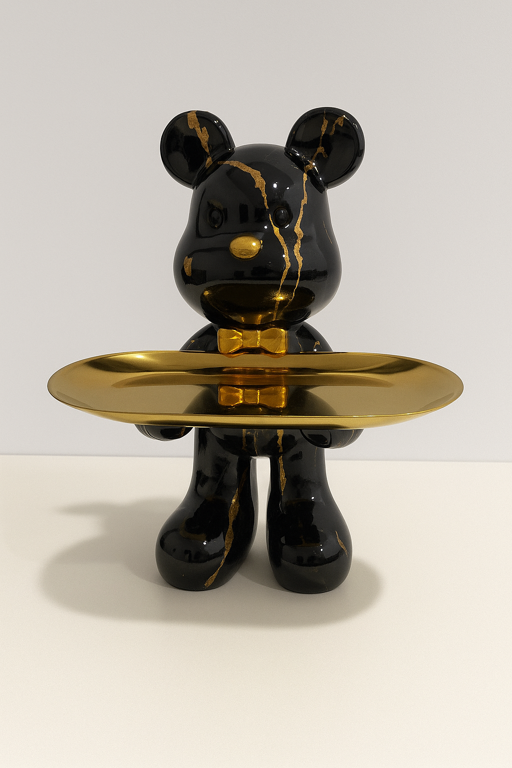 Standing bear figurine with shallow tray