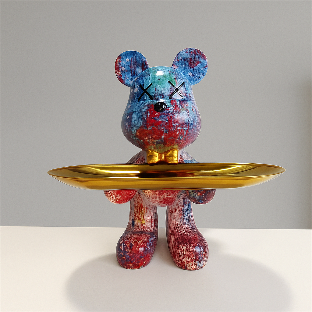 Standing bear figurine with shallow tray