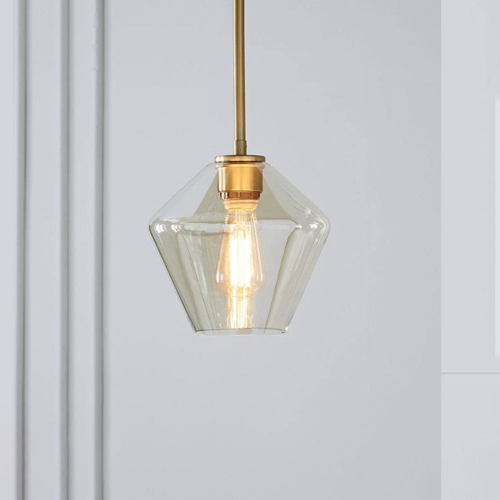 Lampa wisząca szklana diamentowy klosz przezroczysty bursztynowy