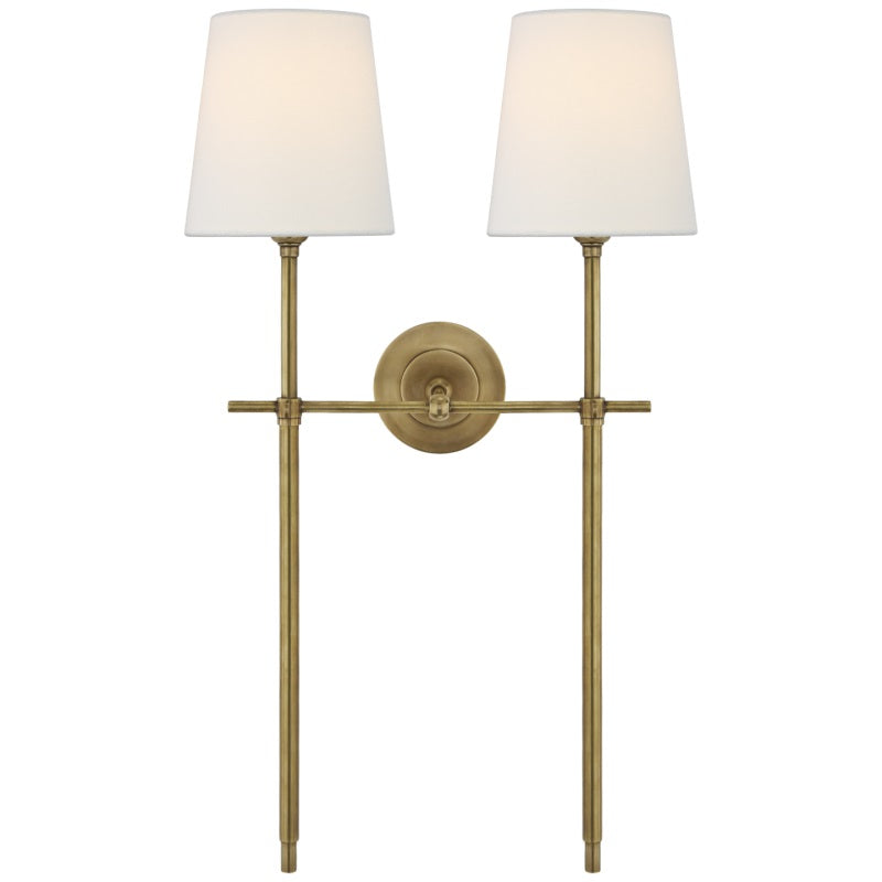 Lampa ścienna z tkaninowym kloszem i metalowym ramieniem