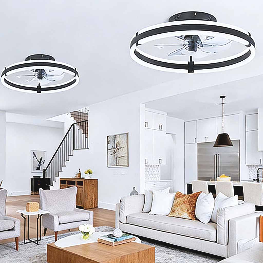Round ceiling LED lamp with fan and double frame