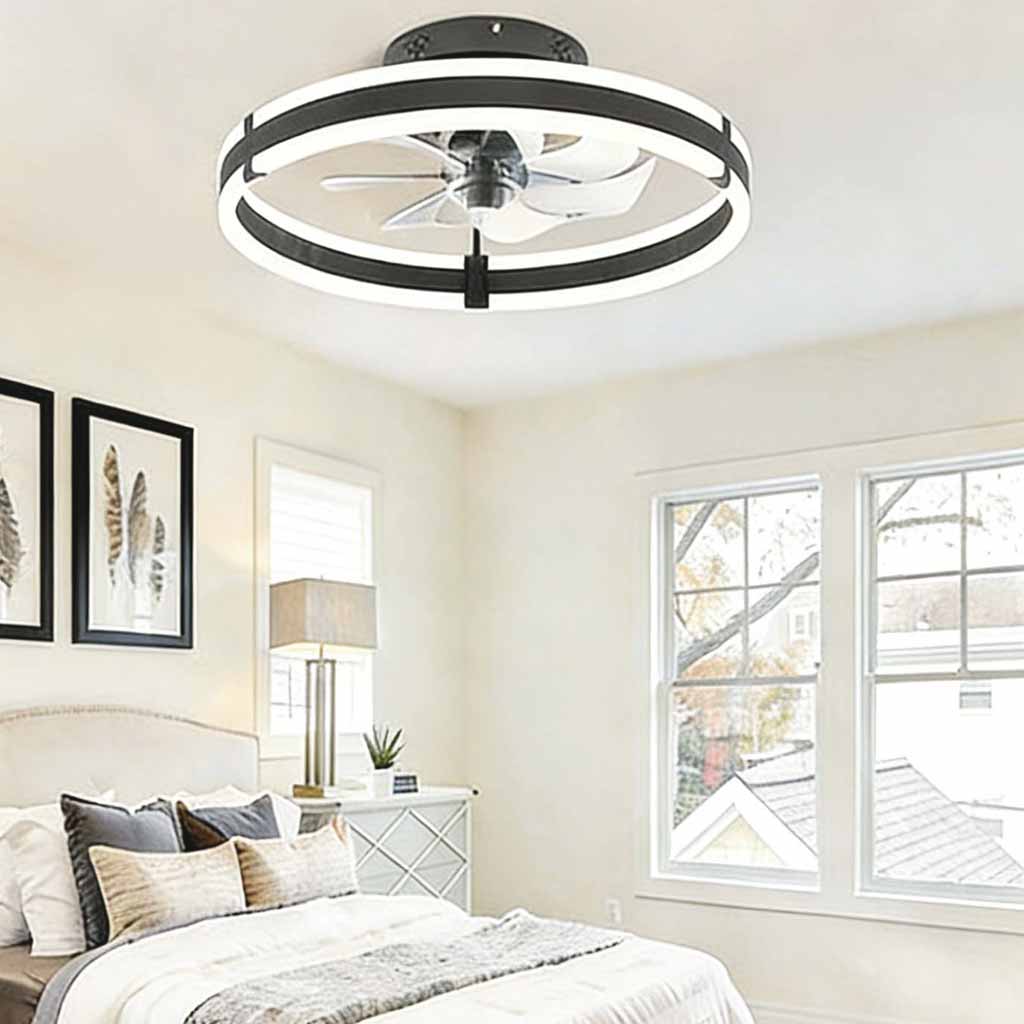 Round ceiling LED lamp with fan and double frame
