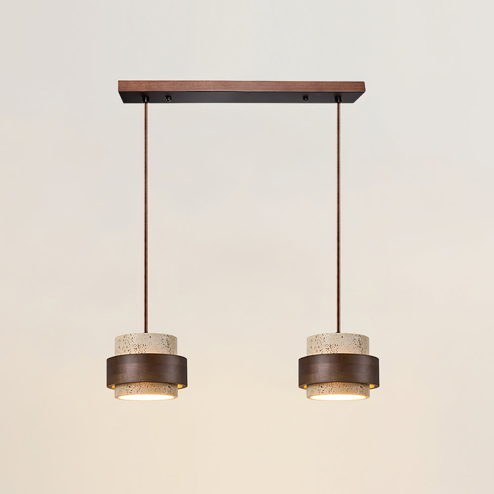 Lampa wisząca z trawertynu i drewna