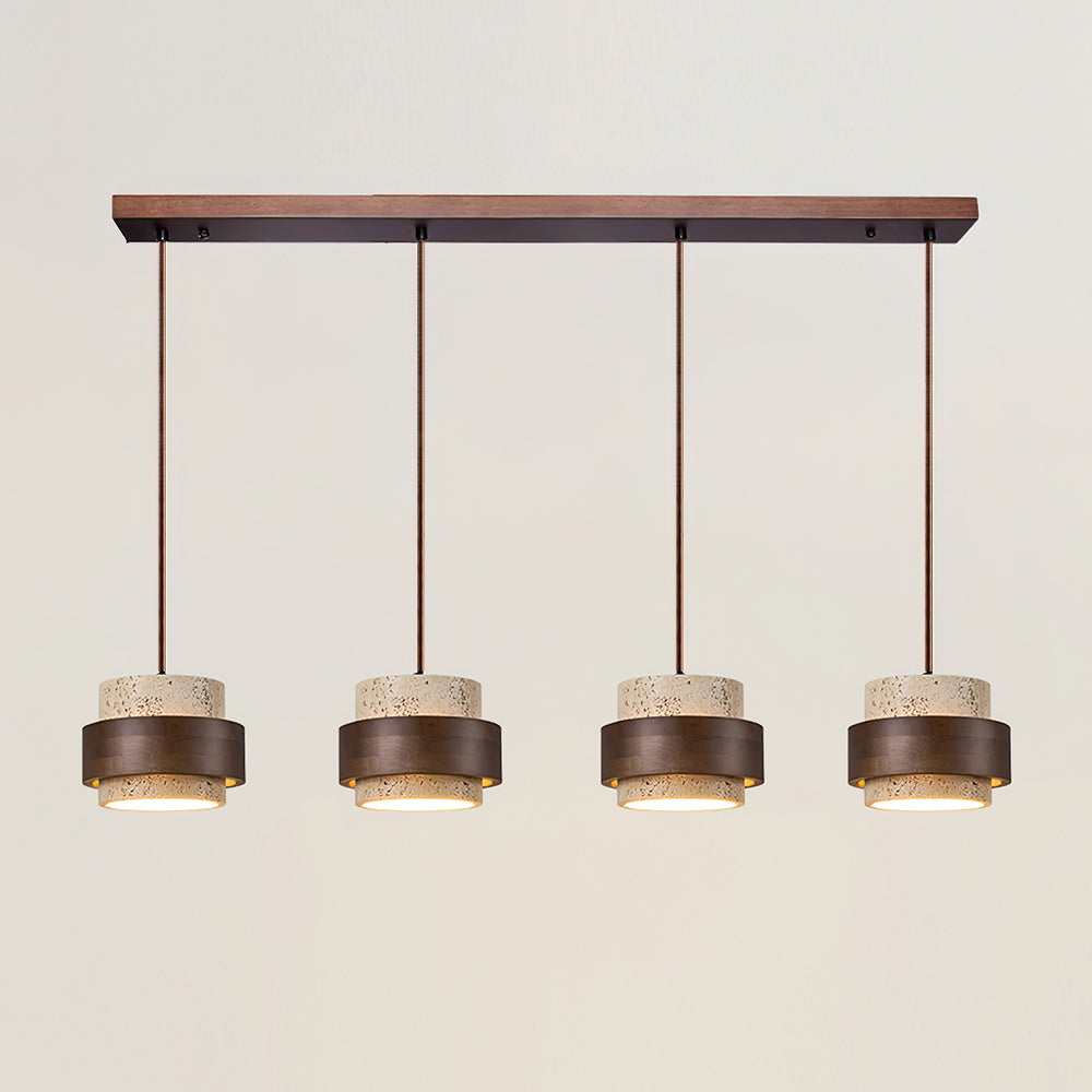 Lampa wisząca z trawertynu i drewna