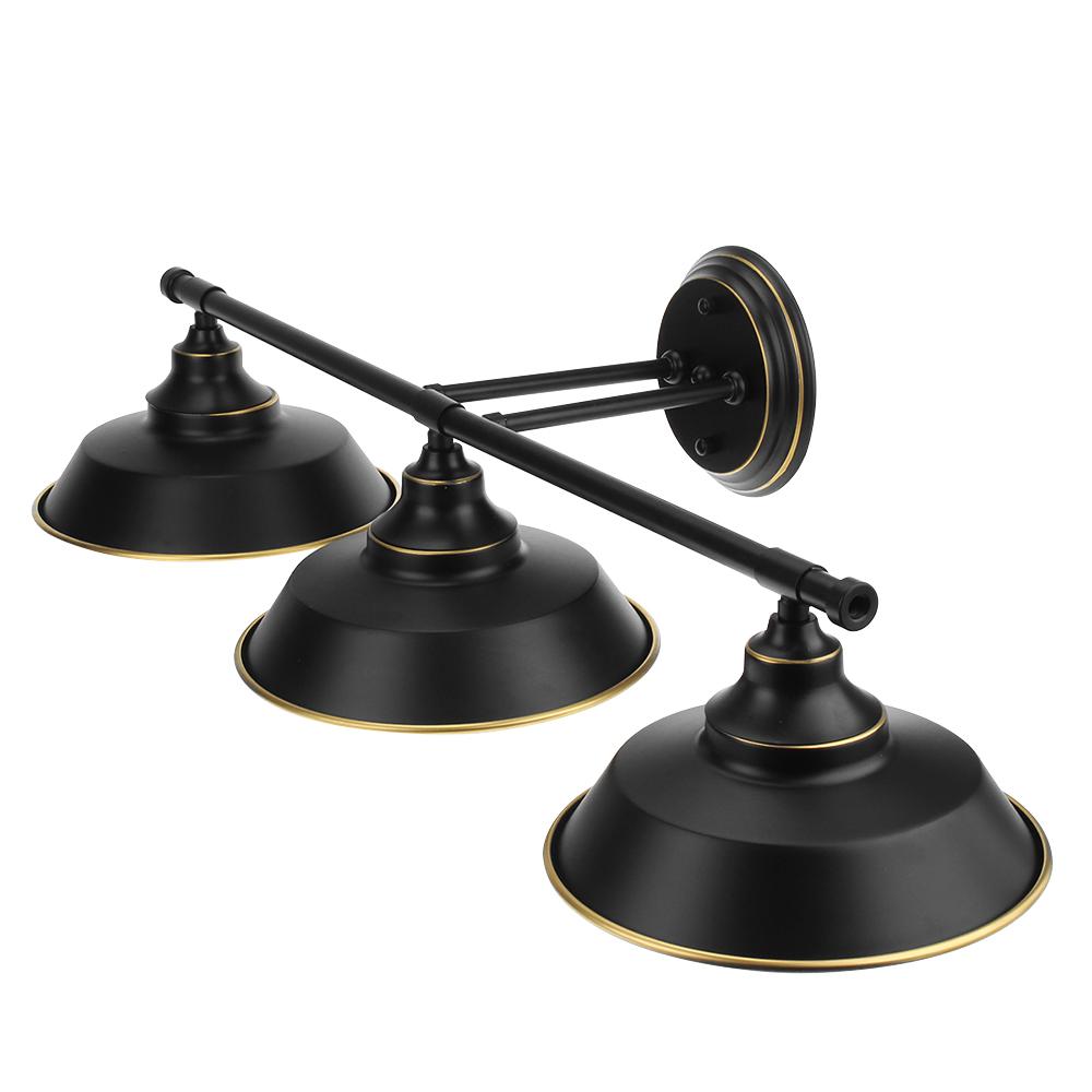 Black country-style wall sconce with three lights and glass shades