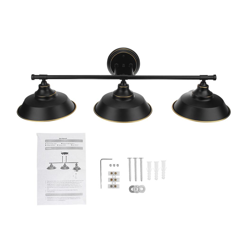 Black country-style wall sconce with three lights and glass shades