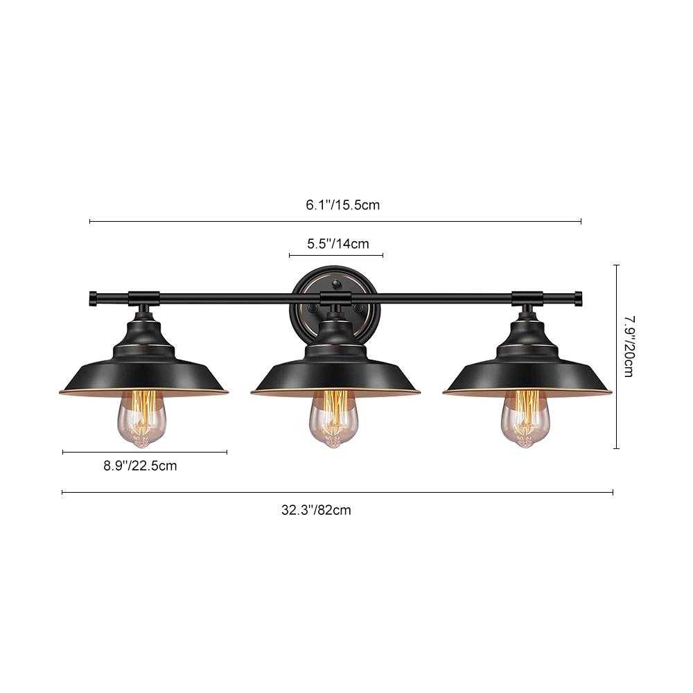 Black country-style wall sconce with three lights and glass shades