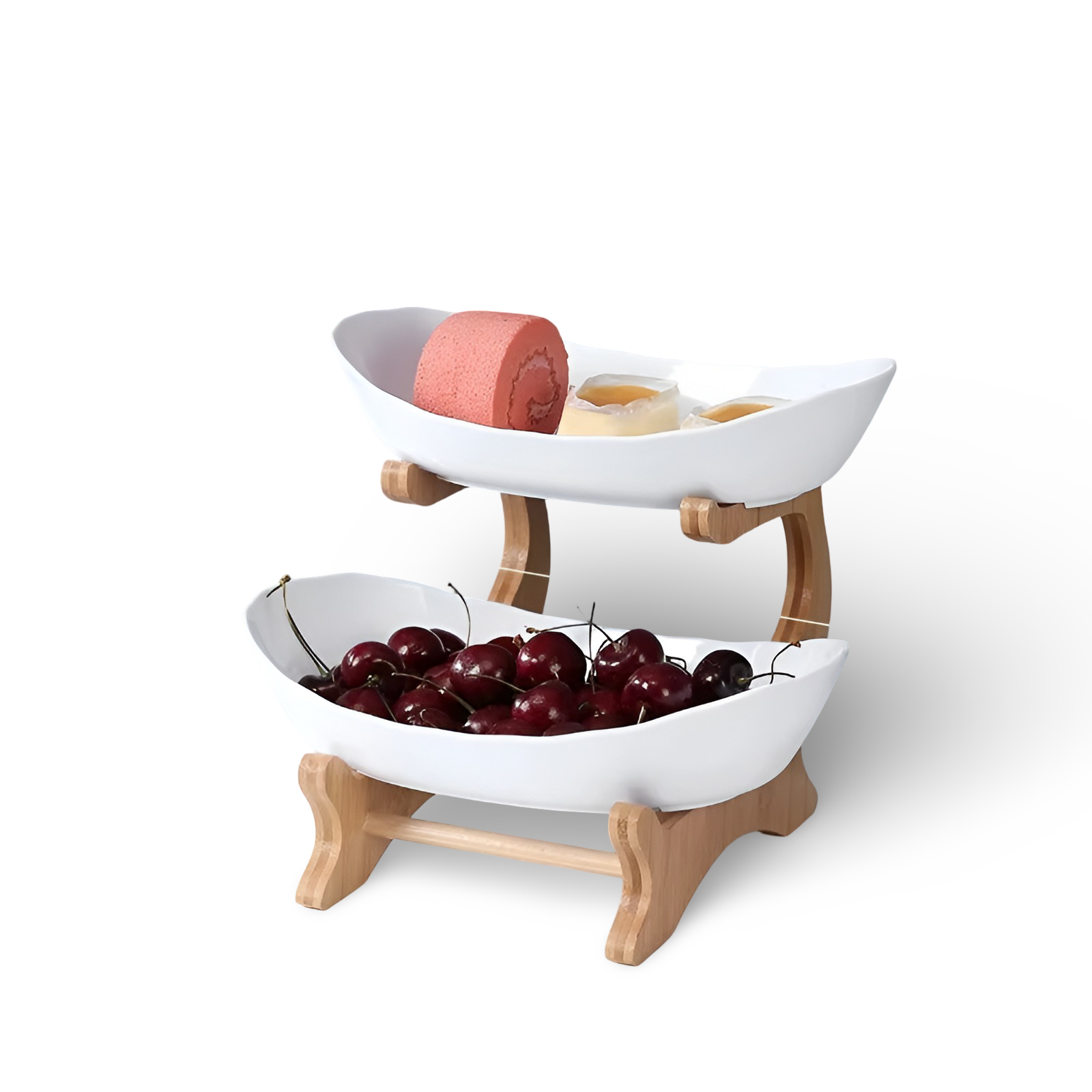 Fruit bowl with wooden stand, 2 or 3 tiers
