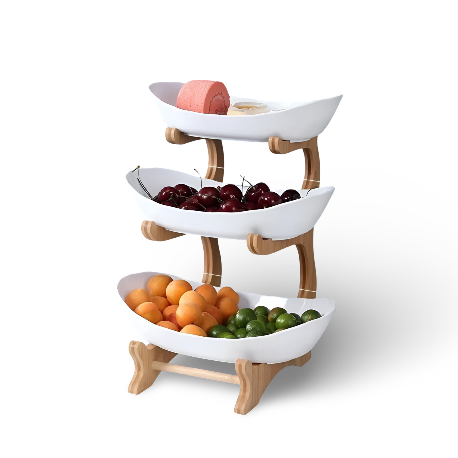Fruit bowl with wooden stand, 2 or 3 tiers