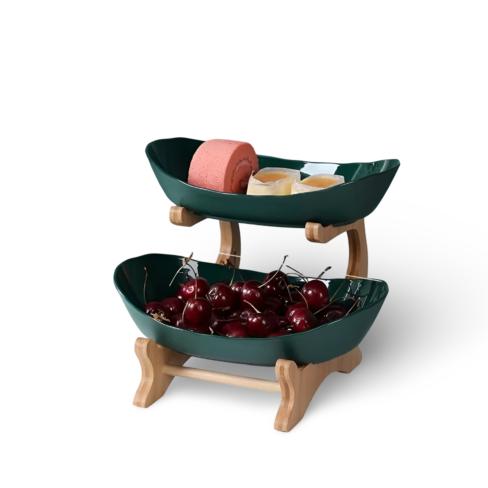 Fruit bowl with wooden stand, 2 or 3 tiers