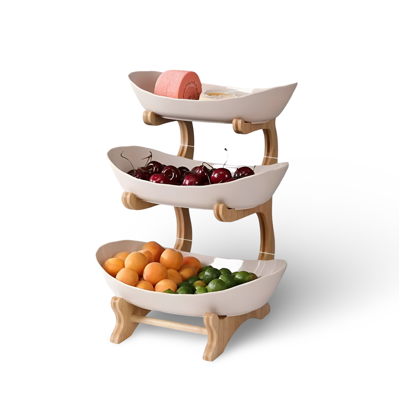 Fruit bowl with wooden stand, 2 or 3 tiers