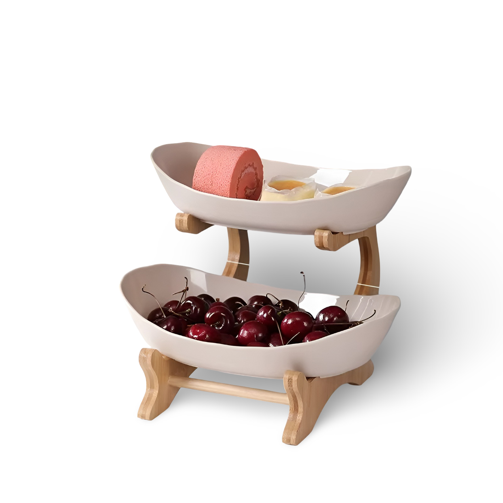 Fruit bowl with wooden stand, 2 or 3 tiers