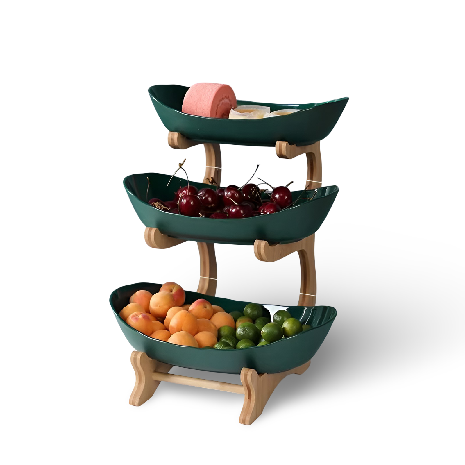 Fruit bowl with wooden stand, 2 or 3 tiers