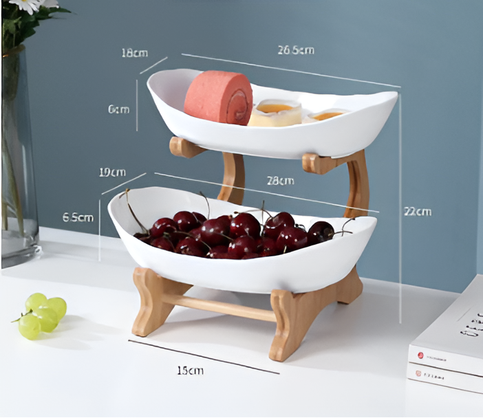 Fruit bowl with wooden stand, 2 or 3 tiers