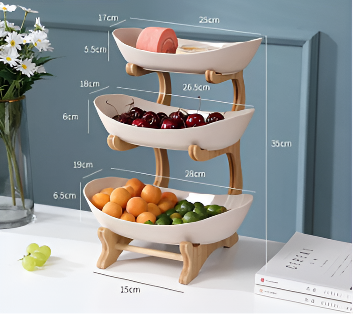 Fruit bowl with wooden stand, 2 or 3 tiers