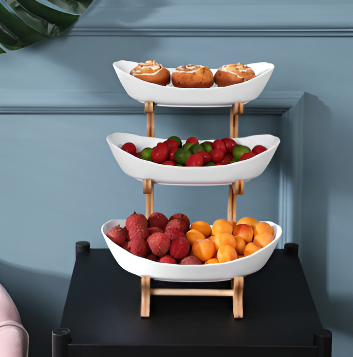 Fruit bowl with wooden stand, 2 or 3 tiers