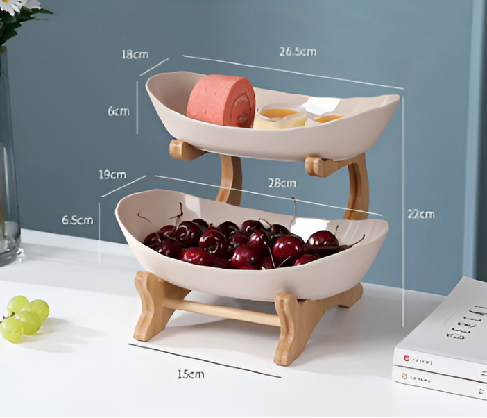 Fruit bowl with wooden stand, 2 or 3 tiers