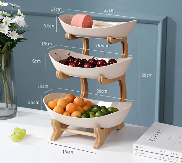 Fruit bowl with wooden stand, 2 or 3 tiers