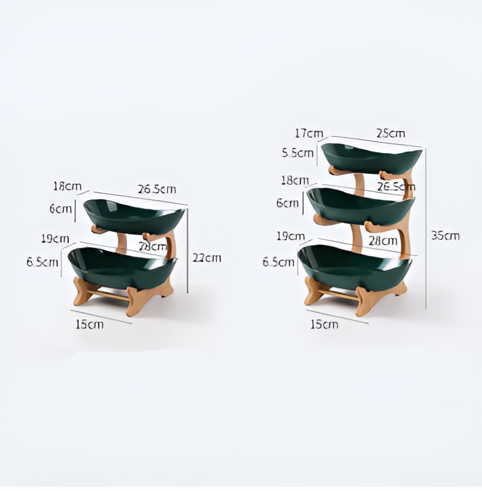 Fruit bowl with wooden stand, 2 or 3 tiers