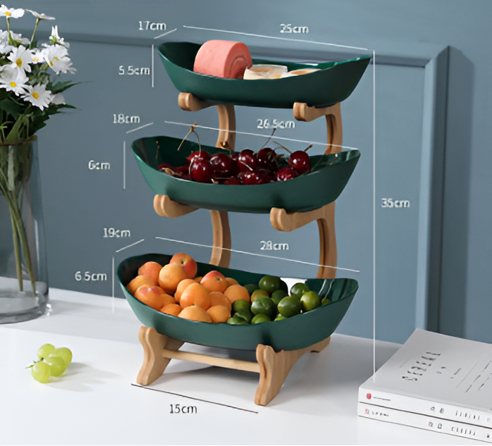 Fruit bowl with wooden stand, 2 or 3 tiers