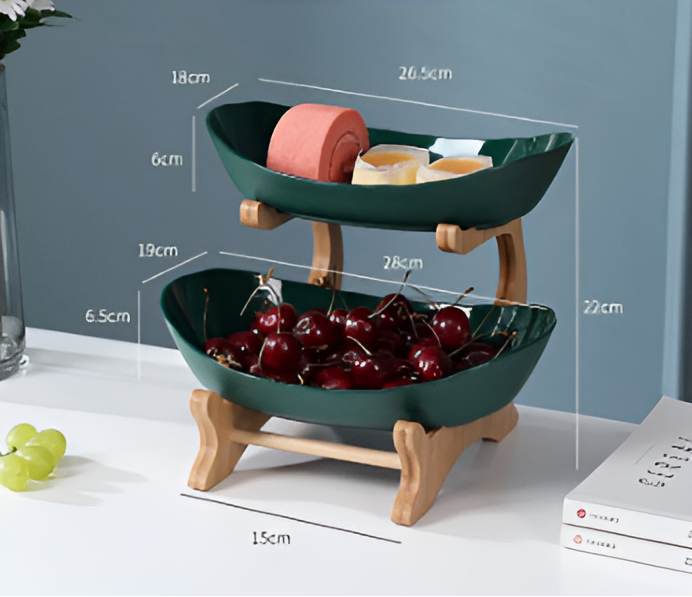 Fruit bowl with wooden stand, 2 or 3 tiers
