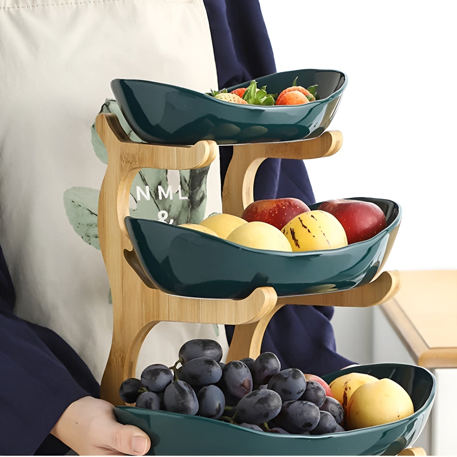 Fruit bowl with wooden stand, 2 or 3 tiers